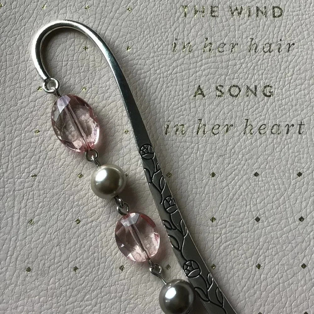 Tibetan‎ Metal Silver Rose Engraved Beaded Bookmark